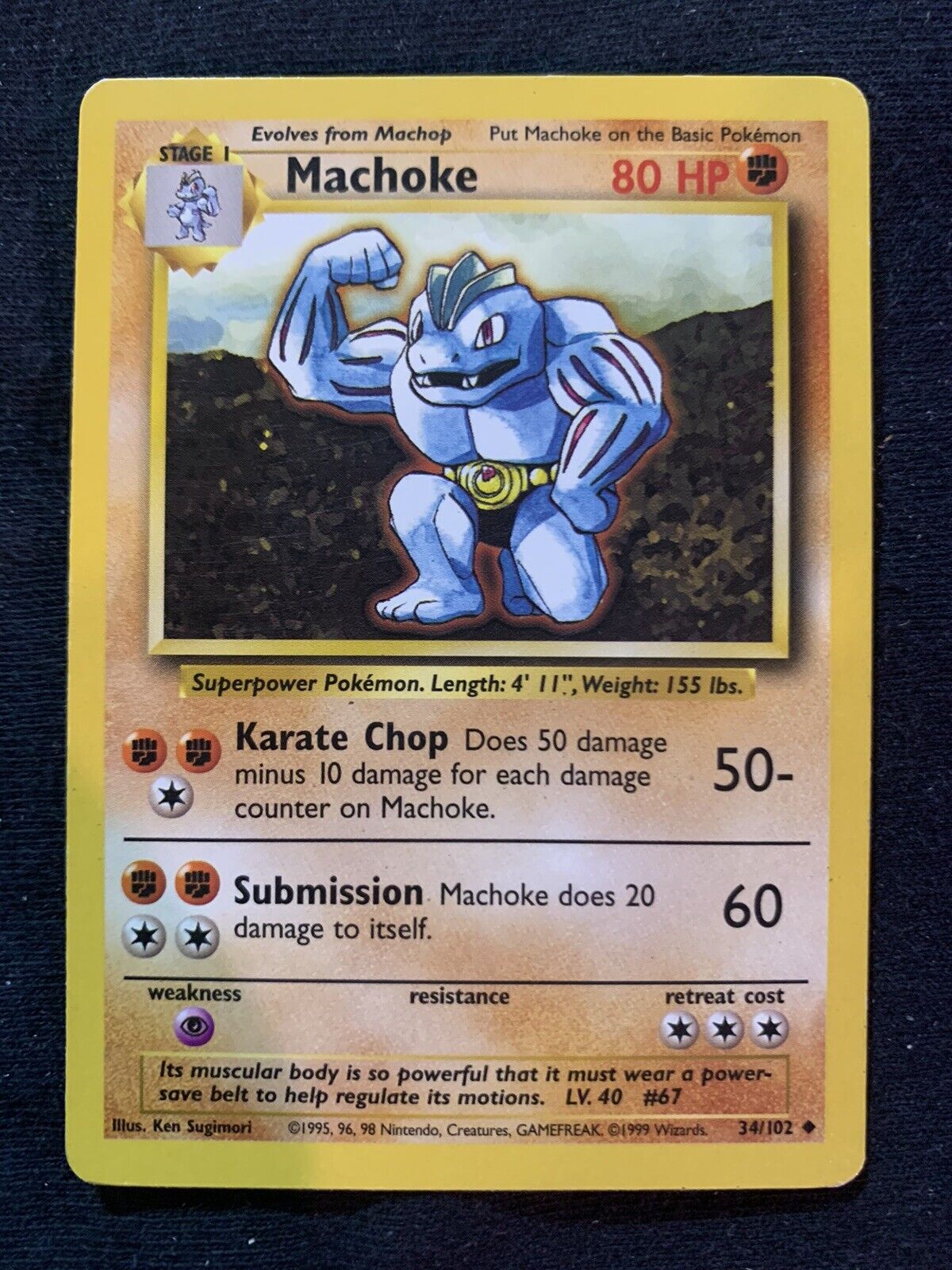 Pokémon Card Machoke 34/102 Uncommon Base Set Unlimited WOTC Vintage