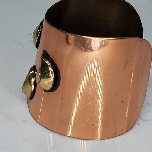 Modernist Brutalist Wide Copper Cuff w Modern Gold Brass Nautilus Trio Unsigned - Picture 5 of 24