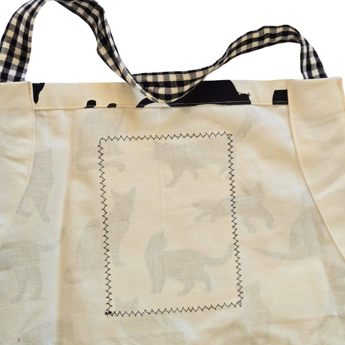 SCHWARZE KATZE SCHÜRZE Handarbeit schwer Canvas Gingham Krawatten, Applikation, Pfotenanhänger, Taschen - Bild 7 von 10