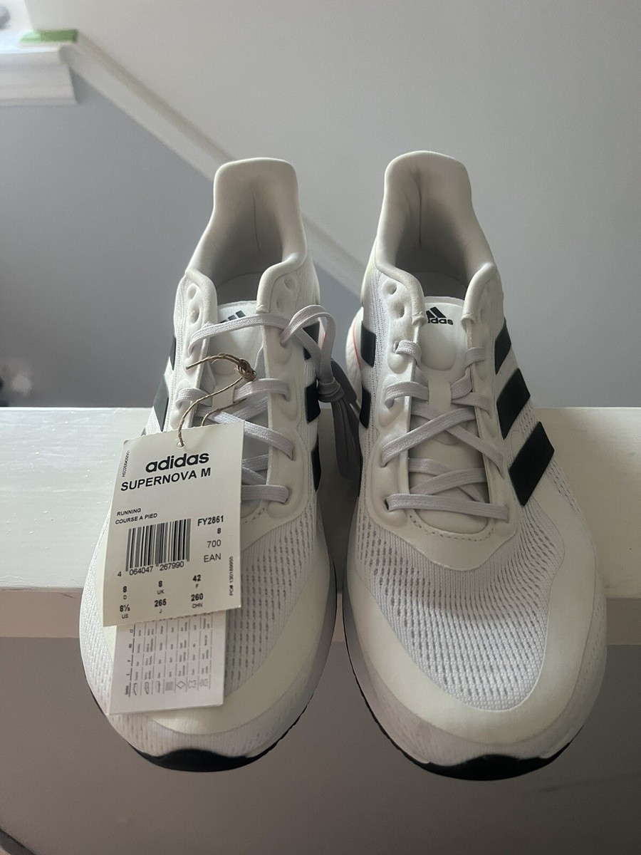 Y Mens Adidas Supernova Trainers, Size 8, White, New, Tagged