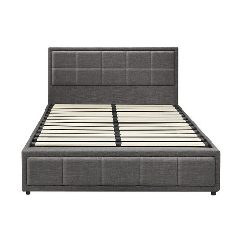 Double Bed Frame Gas Lift Storage Base Fabric Grey - Picture 5 of 9
