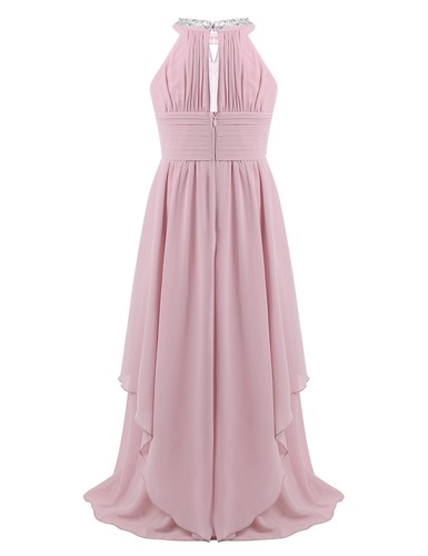 Girls Chiffon Halter-Neck Ruffled Wedding Princess Dress Bridesmaid Party Gown - Bild 27 von 107