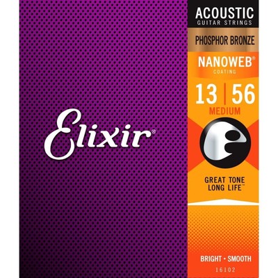 Elixir 16102 Nanoweb beschichtete Phosphorbronze Akustikgitarrensaiten Medium 13-56