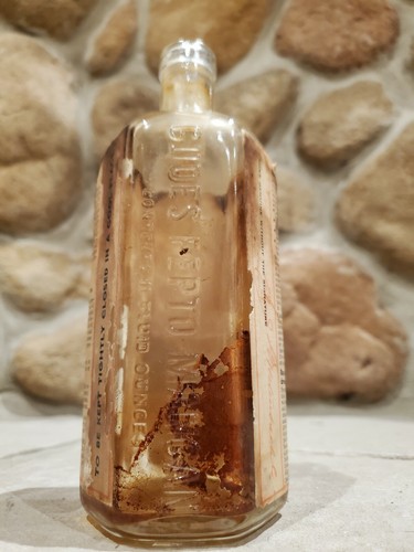 Vtg Victorian Medicine Bottle Pepto Mangan Complete Pharmaceutical Quack 6 Sided - Picture 8 of 10