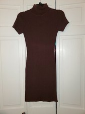 Moda International - Turtleneck Sweater Dress - Sz S - Dk. Brown - Short Sleeves