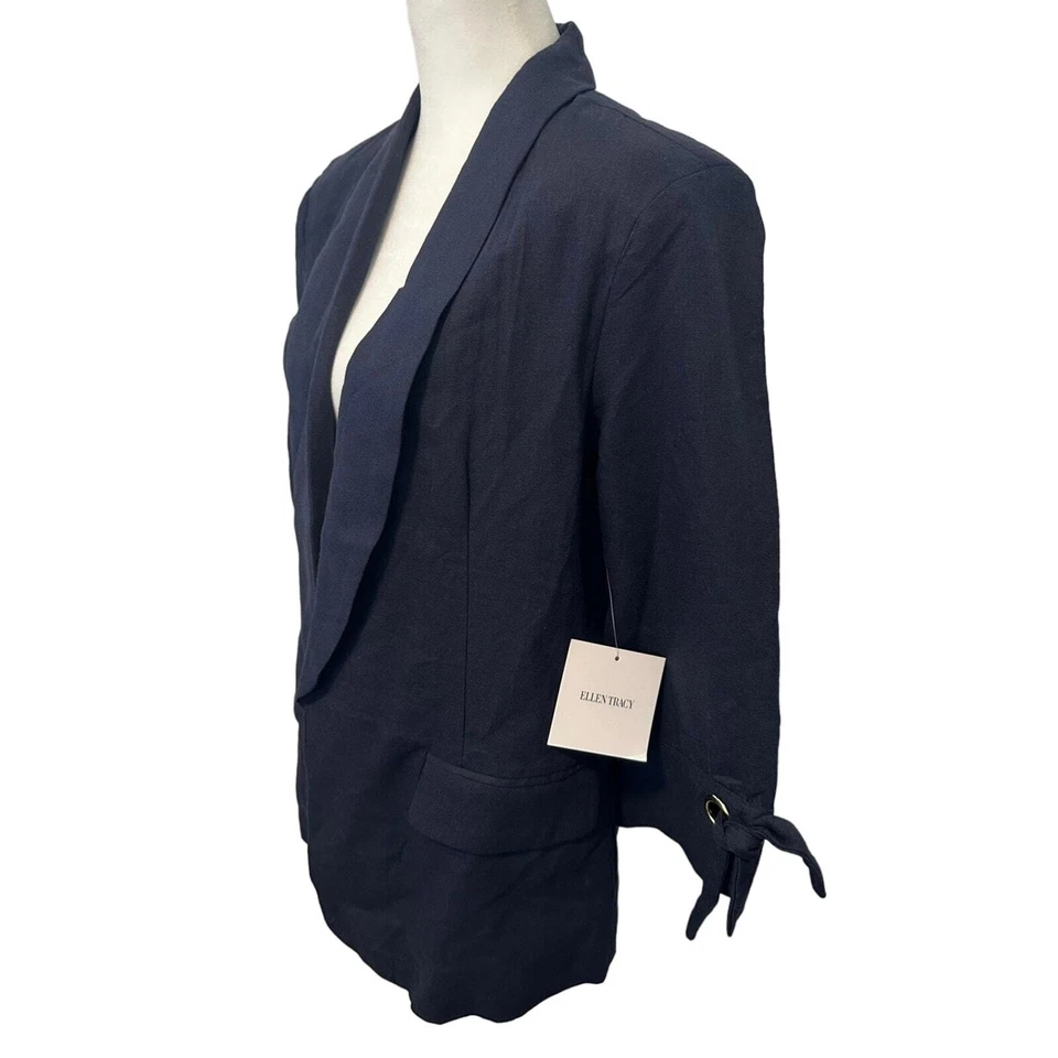 Темно-синий льняной блейзер Ellen Tracy - Изображение 3 из 4