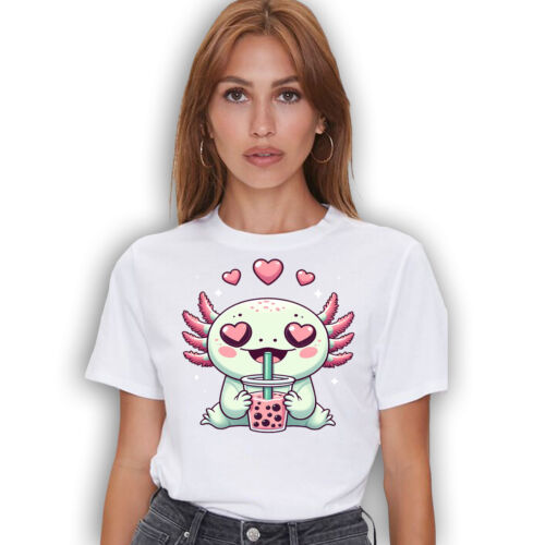 Bubble Boba Tea Kawaii Axolotl T-shirt - Novelty Anime Cute Graphic Tee - Picture 4 of 70