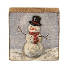 NEW Primitive Snowman Wood Block Christmas 3"x3"x1" Distressed Christmas Winter