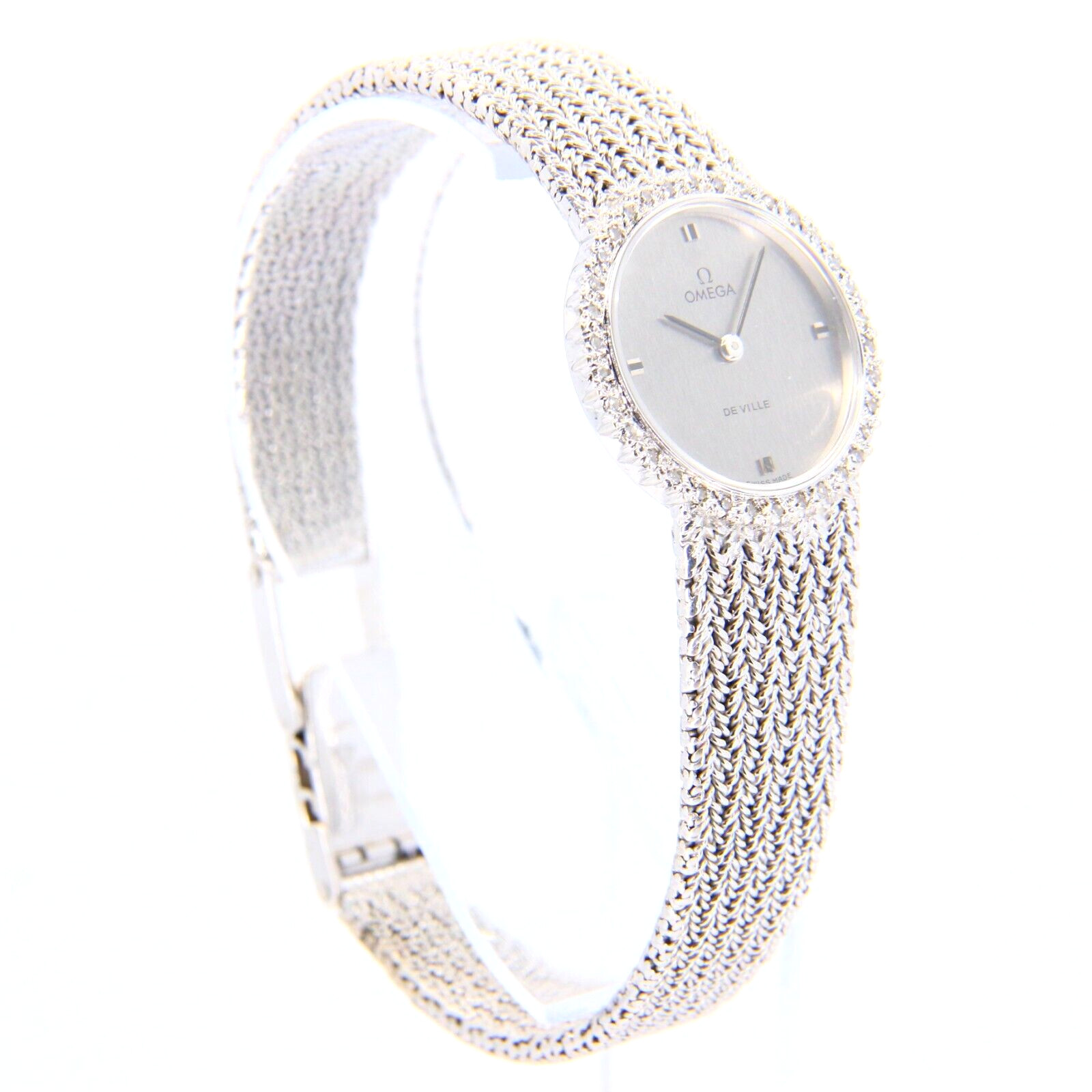 Vintage 18ct White Gold Omega De Ville Diamond Ladies Watch Boxed image 2
