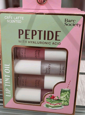 Bare Society Peptide Hyaluronic Acid Lip Tint Oil Set 4 Cafe Latte 0.2 fl oz
