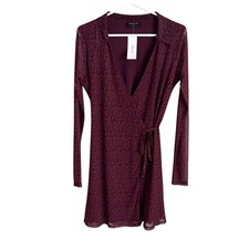 Urban Outfitters NEW Mini Wrap Dress XS Y2K Burgundy Purple Ditzy Floral Retro