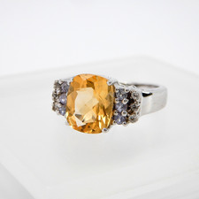 Sterling Silver  Citrine Gemstone Ring Cushion Cut - 4.7 Grams- Size 7