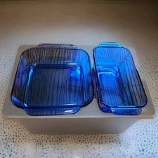 2 Pyrex 233 232R Cobalt Blue Glass Casserole Baking Dishes set