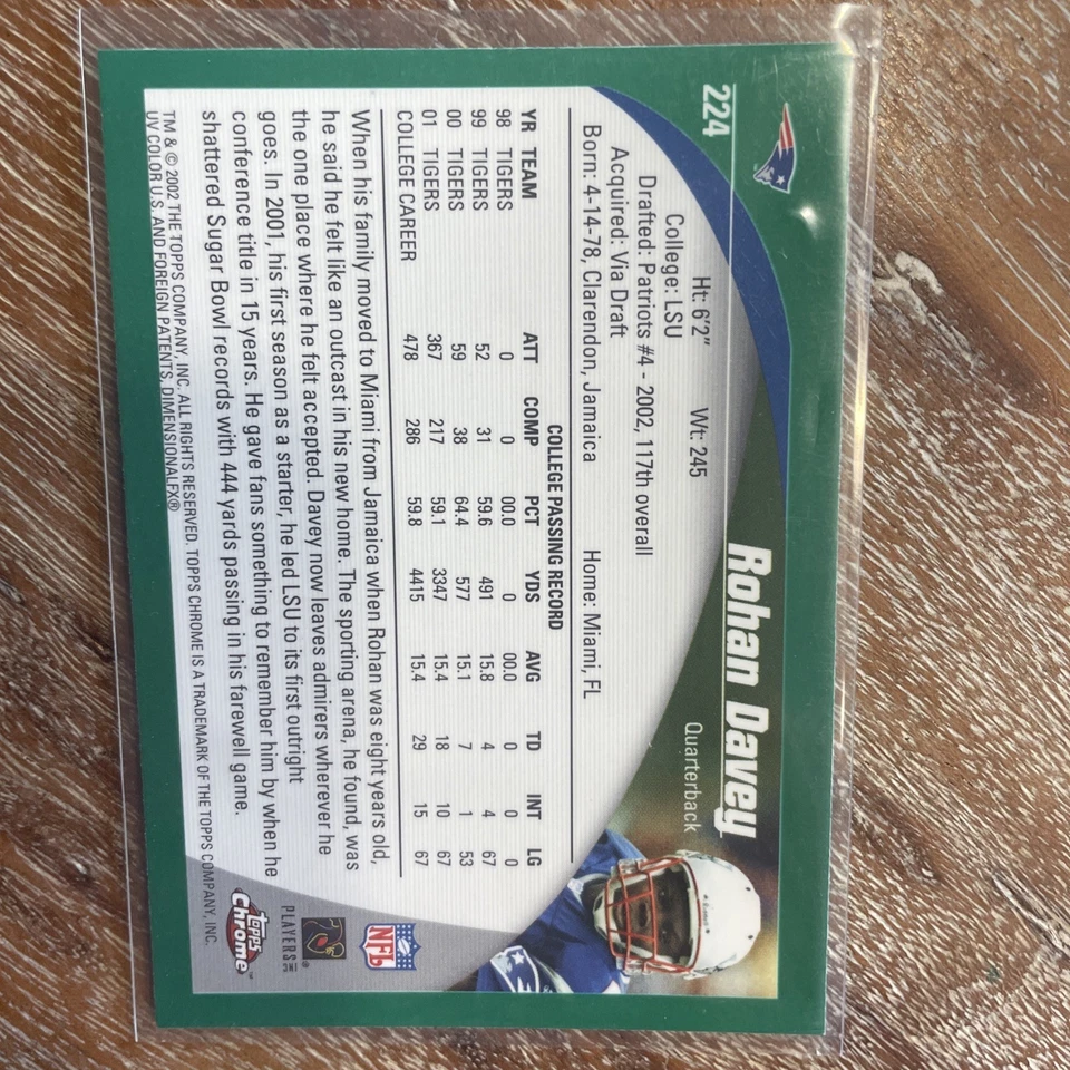 2002 TOPPS CHROME FOOTBALL Rohan Davey Green Refractor - Image 4 of 4