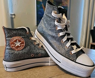 All Star Converse Chuck Women 8 High Black Glitter Copper A01301C Platform