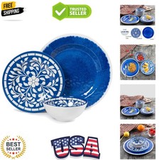 Melamine Dinnerware Set - 12 Pcs Dinner Dishes Set for 4, Plates and Bowls Se...