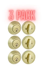 3PK Defiant Single Cylinder Polished Brass Deadbolts