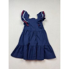 Janie and Jack Girls Navy Flutter Sleeve Dress Size 3T Red White Trim NWT