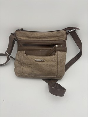 Stone & Co Brown and Taupe Crossbody Messenger Bag with Multiple Zip Pockets