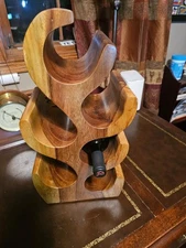 Teak Wood Tree Shape 6 Bottle Wine Rack, 10" X 6" X 20", Brown