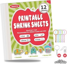 12Pcs Printable Shrink Paper, Plastic Shrinky Dink Sheets Set with Key Rings E