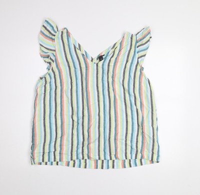 Ann Taylor Factory Damen Bluse bunt gestreift Leinen ärmellos XL