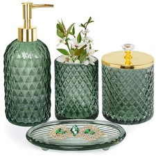 Bathroom Accessories Set, 4Pcs Sage Green Glass 4 Pcs