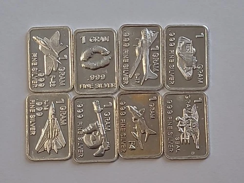 Lot Of 8 1 Gram .999 Fine Silver Bars