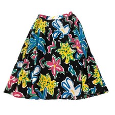 Vintage White Stag Floral Midi Skirt M L Abstract Tropical USA Made Rayon Blend