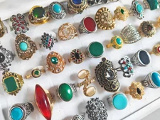 Wholesale 50pcs Lot Vintage Crystal Stone Mix Style Metal Jewelry Ring Men Women