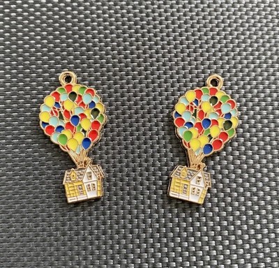 Pair Of Pixar Movie UP Balloon Enamel Metal Charm Pendant Necklace Jewelry DIY
