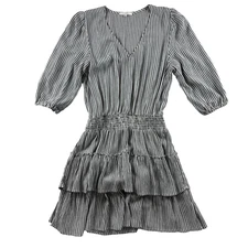 Z Supply Stella Striped Mini Ruffle Dress White Gray Elastic Waist Women's Small