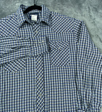 Wrangler Denim Shirt Mens Large Plaid Western Pearl Snap Cowboy Rancher Farm
