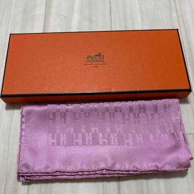Hermes Silk Petit Carre Scarf Pink H Logo Pattern With Box