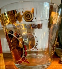 Glass Ice Bucket Gold Crown Fleur-de-lis Geometric Design Glossy Royalty Theme