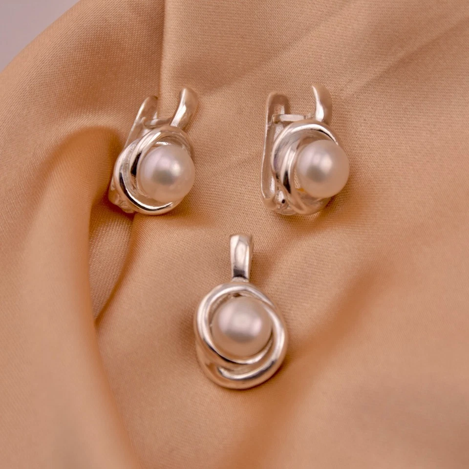 Set di perle Orecchini Pendente Collana in argento sterling 925 Gioielli... - Immagine 4 di 4