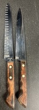 Flint Stainless Vanadium Knives Set of 2 Made In USA Vintage Wood Handles