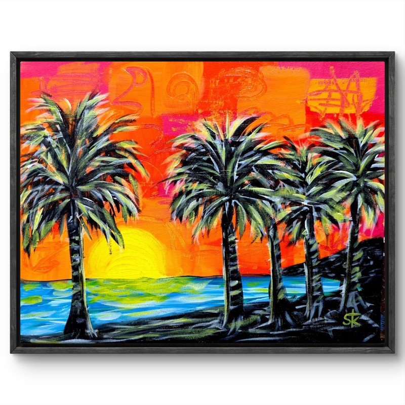 Original 14x11 Vibrant Seascape Acrylic Painting Signed Expressionist Canvas Art