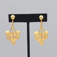 Vintage Statement Leaves Clip on Earrings Gol...