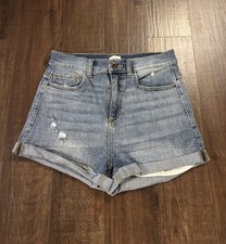 SNEAK PEEK High Rise Denim Shorts Womens Size Medium Blue Cuffed Distressed Jean