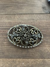 Vintage Western Style Statement Belt Buckle W Faceted Rhinestones, Bling Flower
