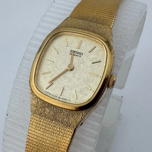 VTG Seiko Quartz Watch 2C20-5029 Women Gold Tone Barrel Analog New Battery 5.5"