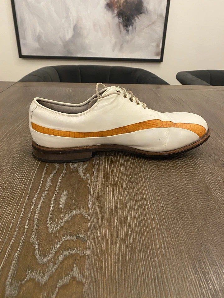 FootJoy Classics Dry Premiere Golf Shoes 12M Custom White Leather w/Orange Gator - Image 3 of 4