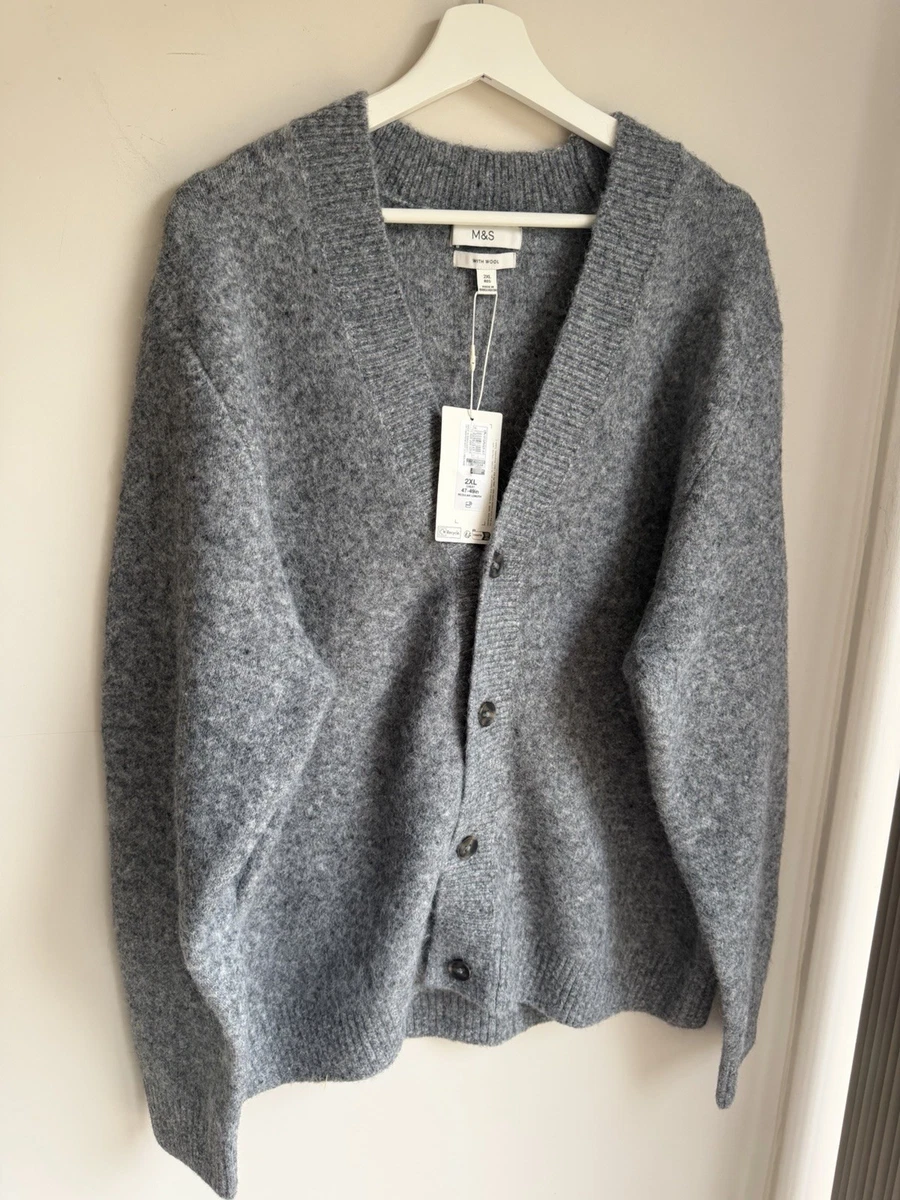 "Cárdigan Marks & Spencer para hombre gris mezcla de lana talla XXL pecho 47-49"" nuevo"