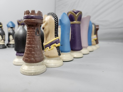 Vintage Ceramic Duncan Mold Blue & Purple Chess Pieces Complete Set of 32 READ - Picture 6 of 12