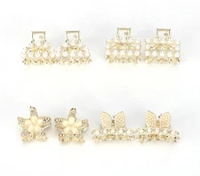 8-Pack Mini Gold Metal Claw Clips with Pearls Non-Slip for Thin & Thick Hair