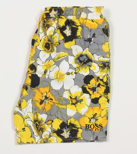 Men's HUGO BOSS Black Yellow Gray Floral Swim Trunks Swimsuit Small S NWT NEW - Picture 6 of 6