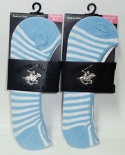 2 Pair Beverly Hills POLO CLUB Socks NO-SHOW Fit Shoe SZ 4-9 LIGHT BLUE STRIPES
