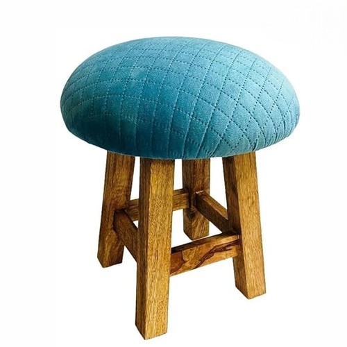 Footrest Ottoman Stool for Living Room- Pouffes for Sitting, Wooden Base - Picture 3 of 6