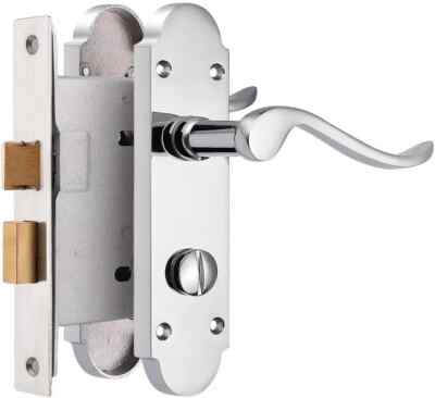 Probrico Innentür Chrom Türdrücker Set mit 65 mm Riegel, Einsteck Sichtschutztür